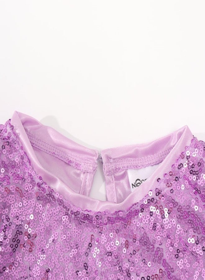 Noomelfish Girls Short Sleeve Sequin Shirts Party Glitter Sparkly Tops Blouse, Light Purple, Size 7-8 Years - Image 4